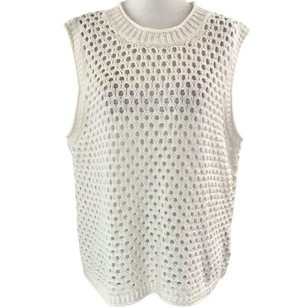 New Madewell Open Stitch Cotton Crop Sweater Vest NL192 Bright Ivory Size XXL